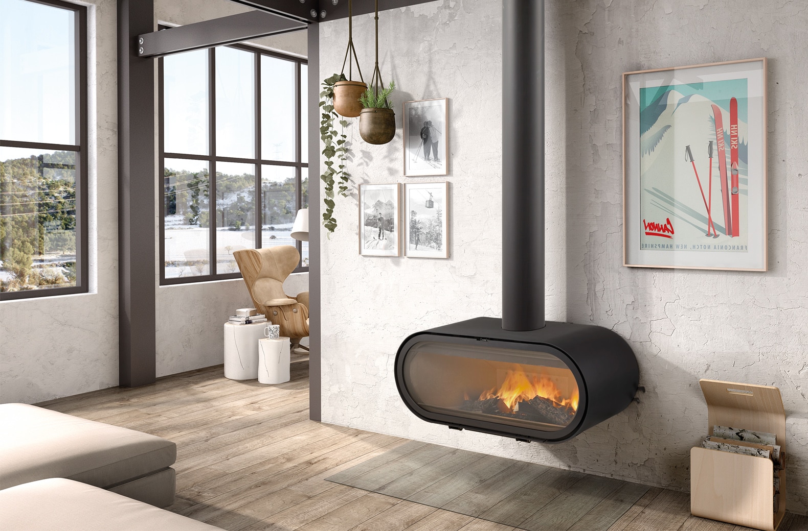 Poêle à bois suspendu design Rocal D-8 - X1285