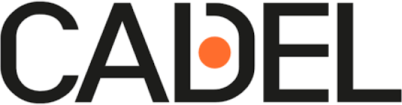 L'image montre un logo avec le mot « CALDER » en lettres noires et grasses. Le « O » de « CALDER », qui rappelle le style unique de Cadel, est remplacé par un point orange, ce qui le fait ressortir du reste des lettres.